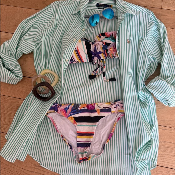 Ralph Lauren Green and White Striped Polo Shirt - Picture 3 of 8